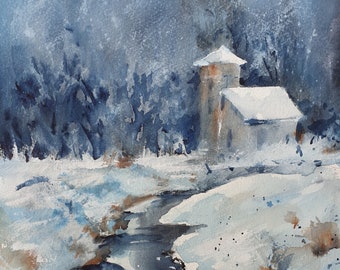 油絵 絵画 【冬の川】 油絵 絵画 【冬の川】 絵画 フランス 風景画(街並み) 冬 雪が