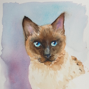 Siamese kat origineel schilderij Siamese kunst aan de muur Memorial kat schilderij, Siamese kunstwerk, kat portret originele aquarel Siamese liefhebbers cadeau