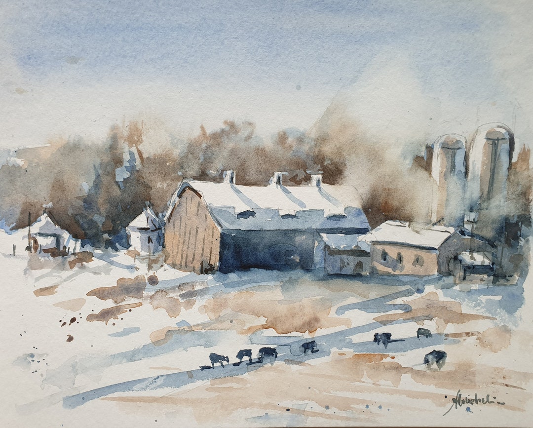 Kühe Bauernhaus Original Aquarell Bauernhaus Winter Landschaft Kühe  Landschaft Scheunenmalerei Landschaft SchneeSzene Wandkunst - Etsy  Österreich, image size:1080x867