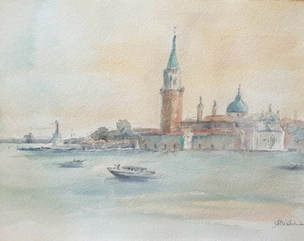 Original Venice Watercolor Painting, Italian Landscape Art (10x13 inches)