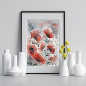 amapolas acuarela original, pintura de amapolas, arte de amapolas de campo, arte floral de amapolas, decoración de la pared de amapolas de acuarela, pintura floral pequeña