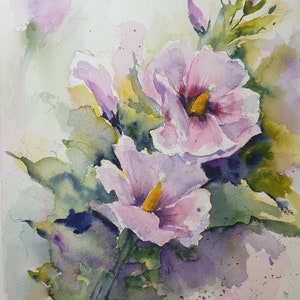 hibiscus flowers original watercolor painting, pink flowers painting, garden flowers wall art, pink hibiscus flowers artwork Floral art gift