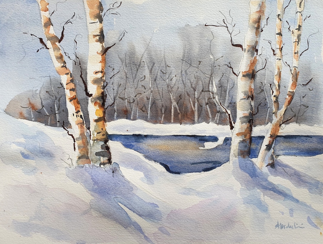 雪の中の五重塔 水彩画