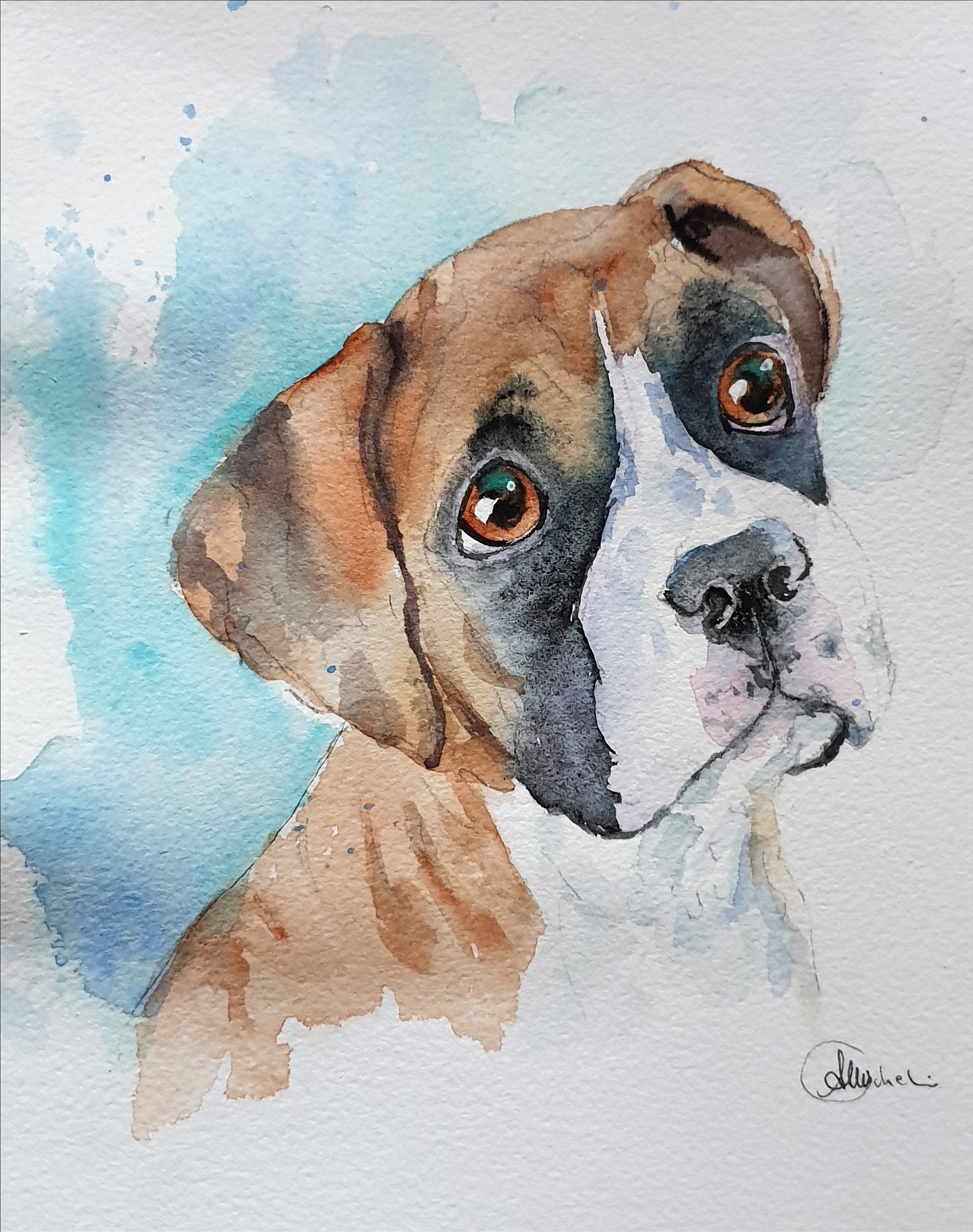 Original Watercolor Boxer Dog Portrait, 7x9 Puppy Painting - Etsy