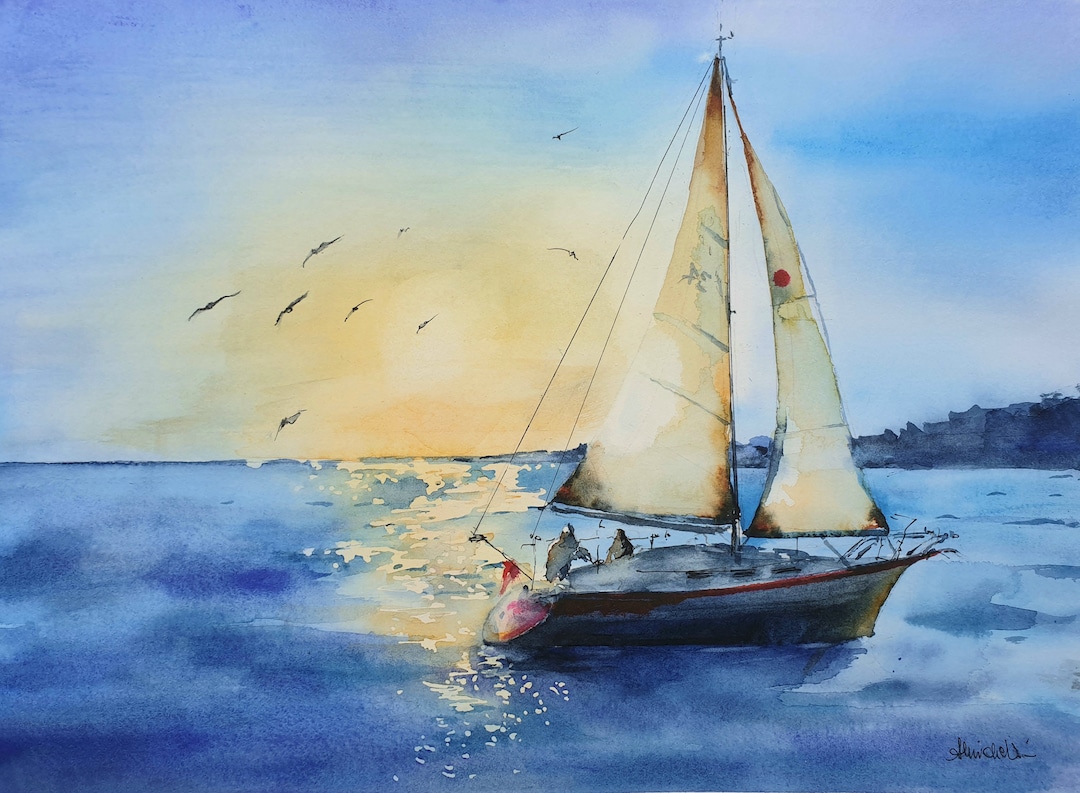 Sailboat Sunset Watercolor Painting Boat Painting Sunrise Sailboat Il 1080xN.4463742154 Ljcy