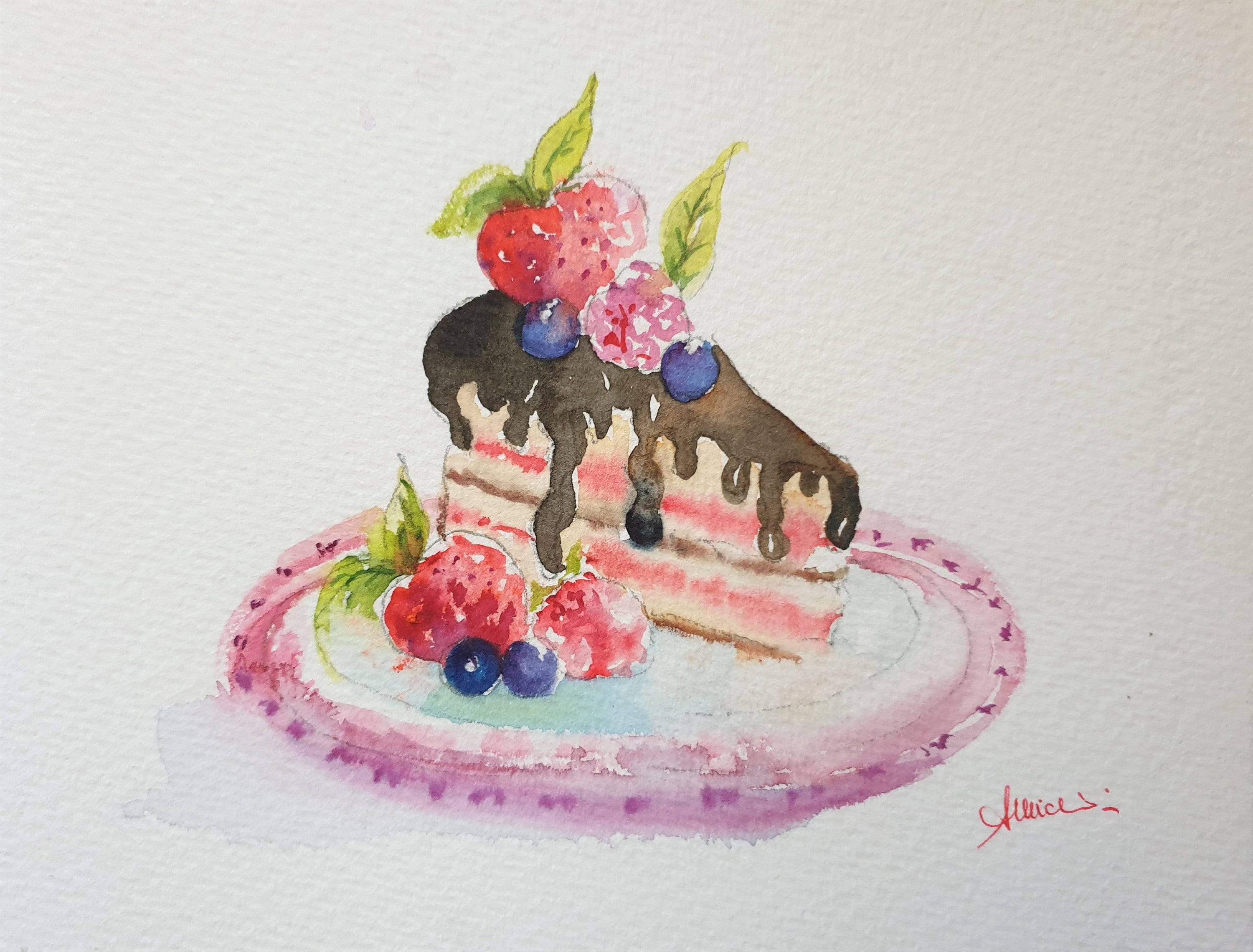 Watercolor cake painting deals