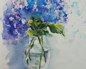 カラーリリーの水彩画、カラーリリーのオリジナル水彩画、白い花の絵画