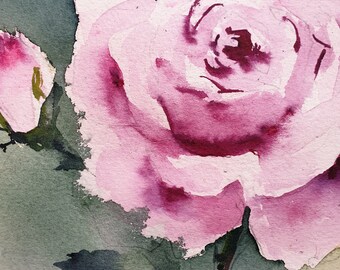 Peinture Aquarelle Originale 'Roses' Par Victoria Shmelova - 25,4 X 24 Cm (10x9,44 Pouces) 2023