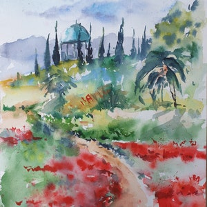 Bellagio Como See Original Aquarell Malerei, Como See Garten Kunstwerk, Bellagio Landschaft Wohnkultur, Italien Garten Original Aquarell