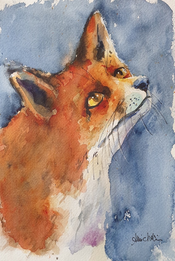 キツネの水彩画 キツネの目の絵画 家の装飾 キツネのコテージコアの