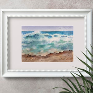 Sea Waves original watercolor, seascape wall decor, breaking waves watercolor painting, nautical home decor, ocean waves wall hanging image 5