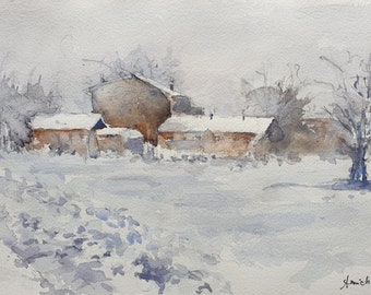 絵画　　田舎雪風景画 il_340x270.3449707606_oir8.jpg