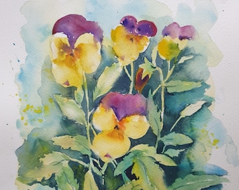 水彩画原画パンジー花の絵 水彩画原画パンジー花の絵 透明水彩原画パンジー春の花飾りA - メルカリ