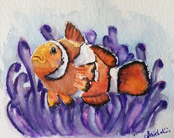カクレクマノミのオリジナル水彩画 - Etsy 日本