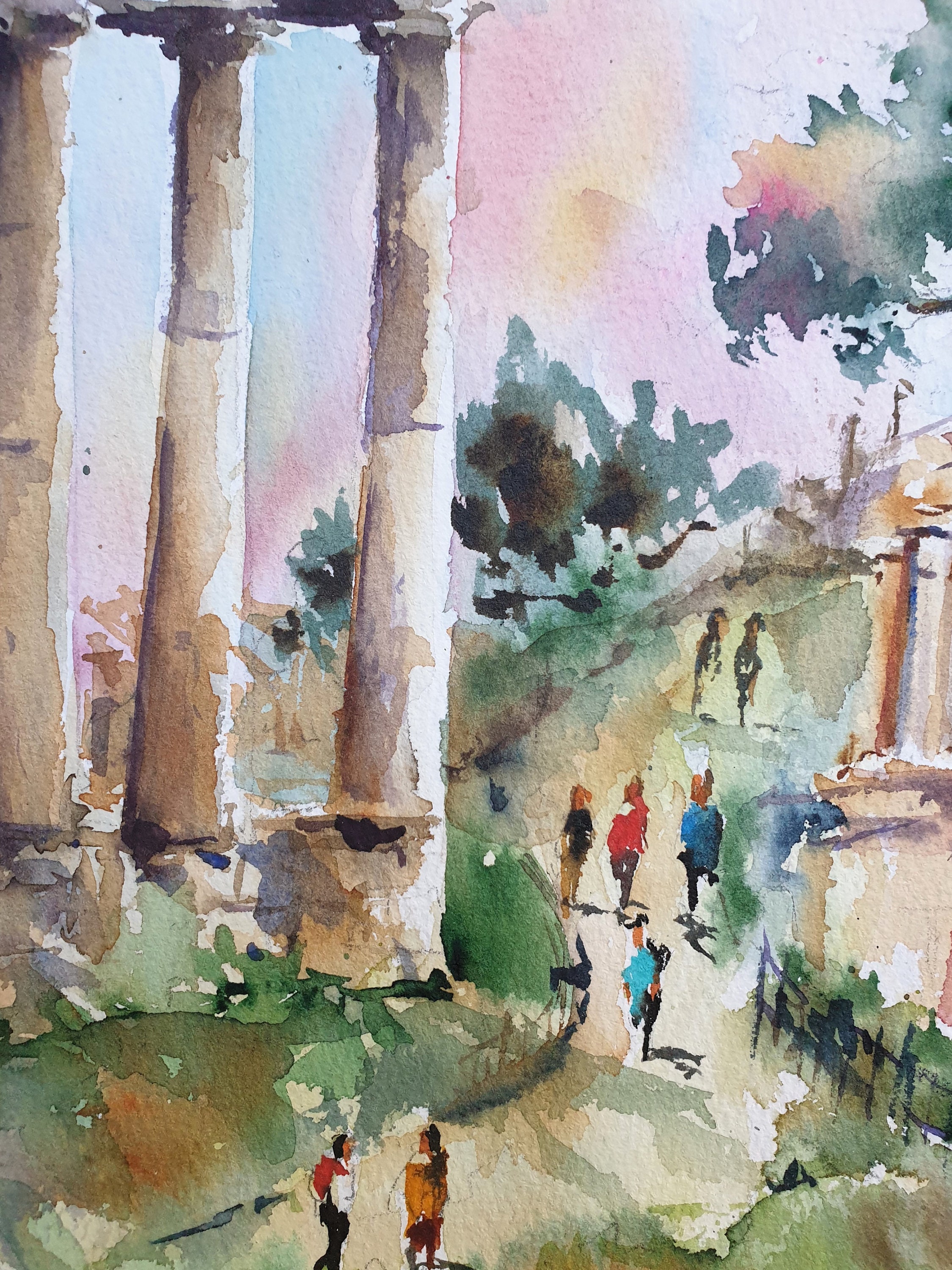 Rome Imperials Fora Original Watercolor, Rome Ruins Artwork, Trajan's ...