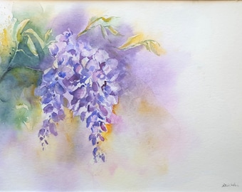 絵画「藤の花が咲いた」アクリル絵/新品額縁 絵画「藤の花が咲いた