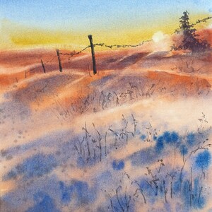 mountain sunrise original watercolor, snow sunrise artwork, sunset landscape, snow landscape wall art, winter new home decor,