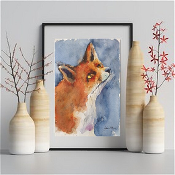 キツネの水彩画 キツネの目の絵画 家の装飾 キツネのコテージコアの