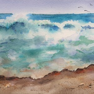 Sea Waves original watercolor, seascape wall decor, breaking waves watercolor painting, nautical home decor, ocean waves wall hanging image 4