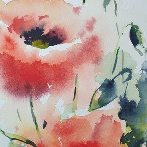 coquelicots aquarelles originaux, peinture originale coquelicot, art mural coquelicots prairie, oeuvre originale coquelicot, cadeau art mural coquelicots, art de la cuisine image 5