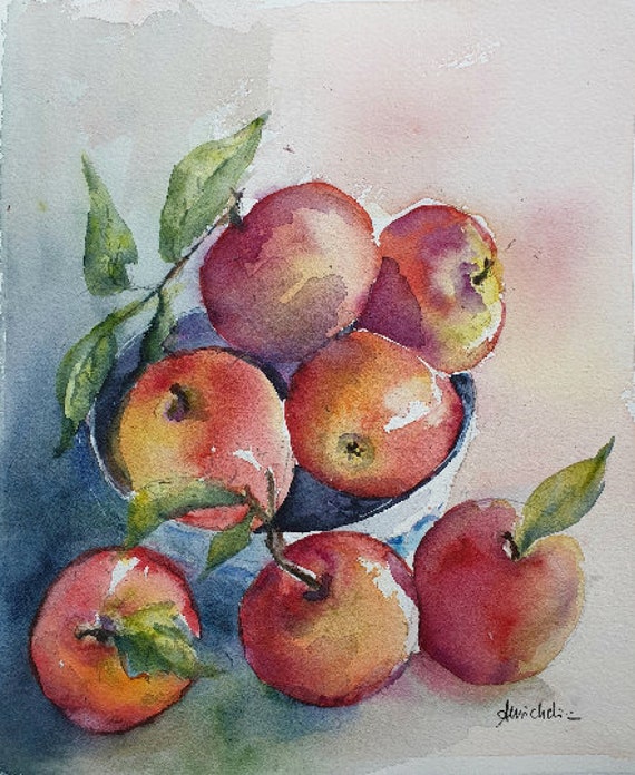Painting Apples Original Watercolor Painting 8.5 x 9.5 Art ...