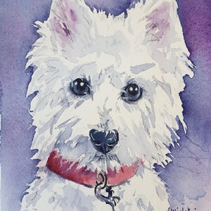 west highland watercolor portrait, white terrier watercolor portrait, white dog wall art, terrier memorial pet wall decor, westie art gift