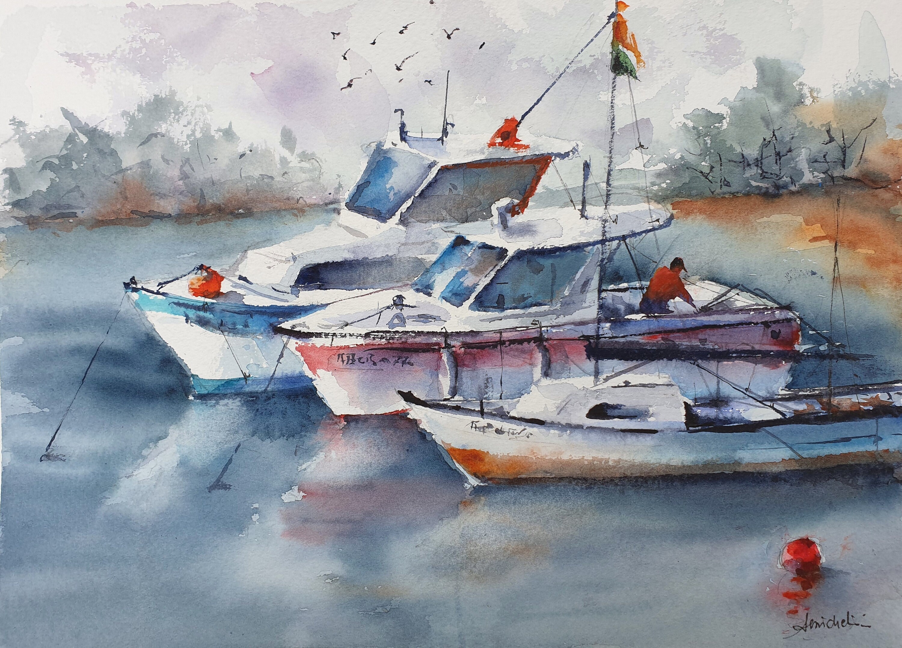 shop onlineshop Fishing boats original watercolor, Sailing boats painting,  Seascape art, Coastal wall decor, watercolor boat artwork, nautical home  decor