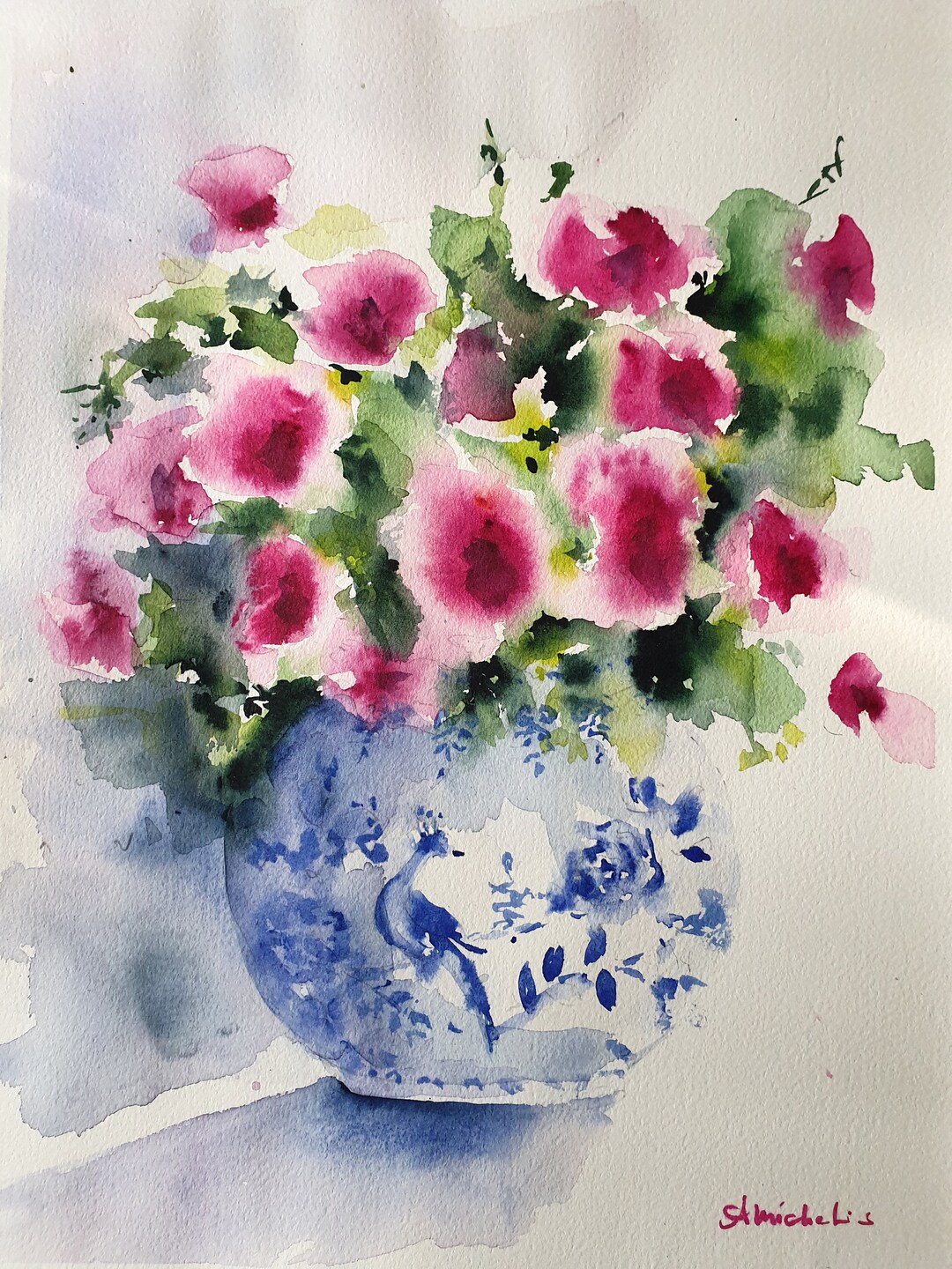 Fujino 水彩画 花瓶の花 絵画 Fujino 水彩画 花瓶の花 絵画 【公式通販】