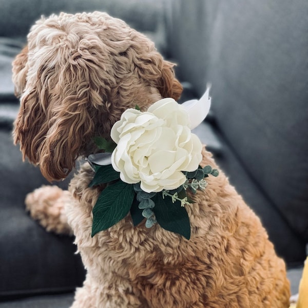 Artificial Floral White Dog Ring Bearer Collar-Wedding Dog Ring Bearer Pillow-Silk Flower Dog Ring Bearer Holder-Wedding Dog Bearer