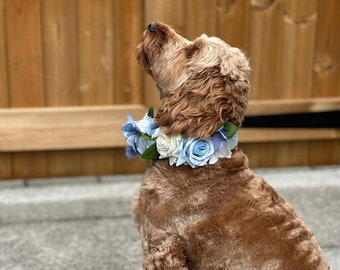 Dog wedding collar - Ring bearer dog collar for wedding - Artificial flower dog collar - Dusty blue rose dog collar - Dog collar