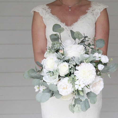 Artificial White Ivory Wedding Flower Bouquet Real Touch Etsy