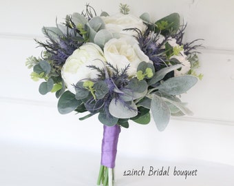 Artificial Peony Bridal Bouquet: Scottish Thistle Wedding Flowers
