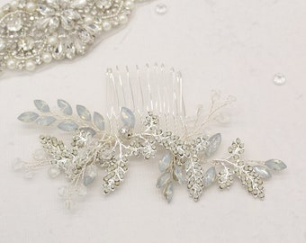 Silver Opal Bridal Hair Comb - Crystal Silver Wedding Head Piece - Silver Bridal Comb - Silver Hair Jewellery - Silver Hair Jewlery