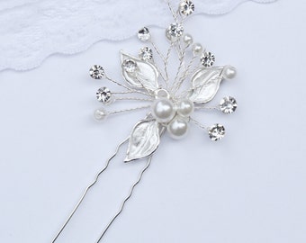 Silver Bridal Hair Pin-Silver Hair Accessories, Bridesmaid Headpieces-Pearl Bridal Hair Jewellery-Bridal Hair Accessories-Hair Pins