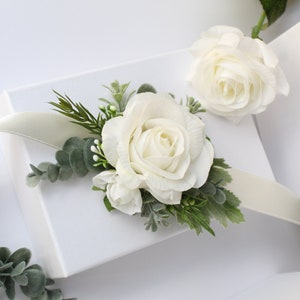 Flower Corsage, Wedding Corsage, Bridesmaids Corsage, Wrist Corsage, Bridal  Bracelet, Prom Corsage, White and Coral Wedding, Pastel Wedding 