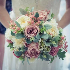 Artificial Dusty Pink Wedding Bouquet, Flower Mauve Bride Bouquet, Pink Bouquet, Dusty Pink Bridesmaids Bouquet, Bridal Flower Bouquet