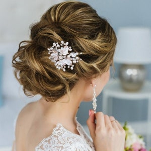 Rose Gold Bridal Hair Comb: Pearl & Rhinestone Wedding Hair Accessory