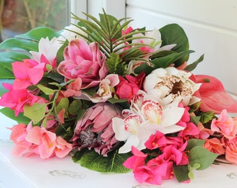 Artificial Tropical Bouquet, Pink bougainvillea  Flower Bouquet, Real Touch Bridal Bouquet, Wedding Bouquet, Summer Bridal Bouquet