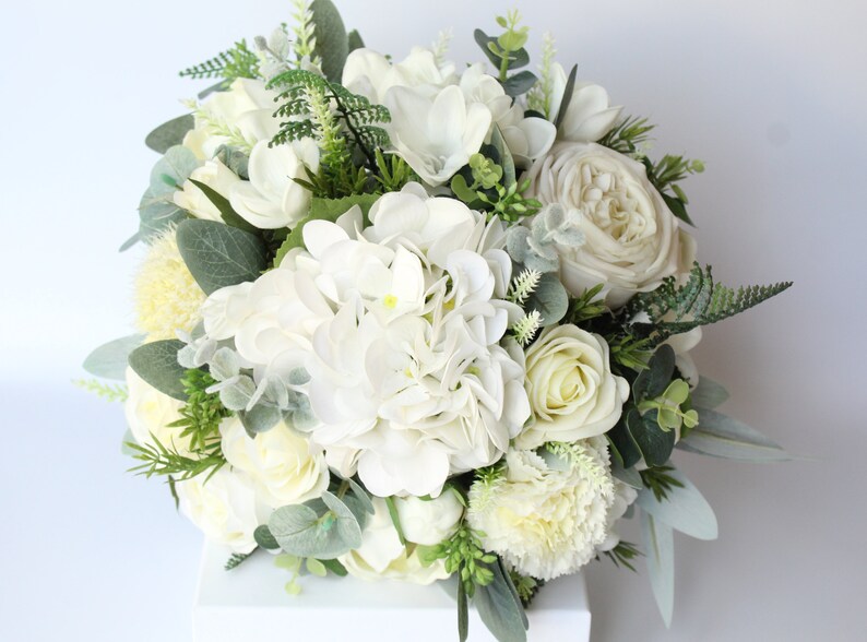 Artificial White Ivory Wedding Flower Bouquet Real Touch Etsy UK