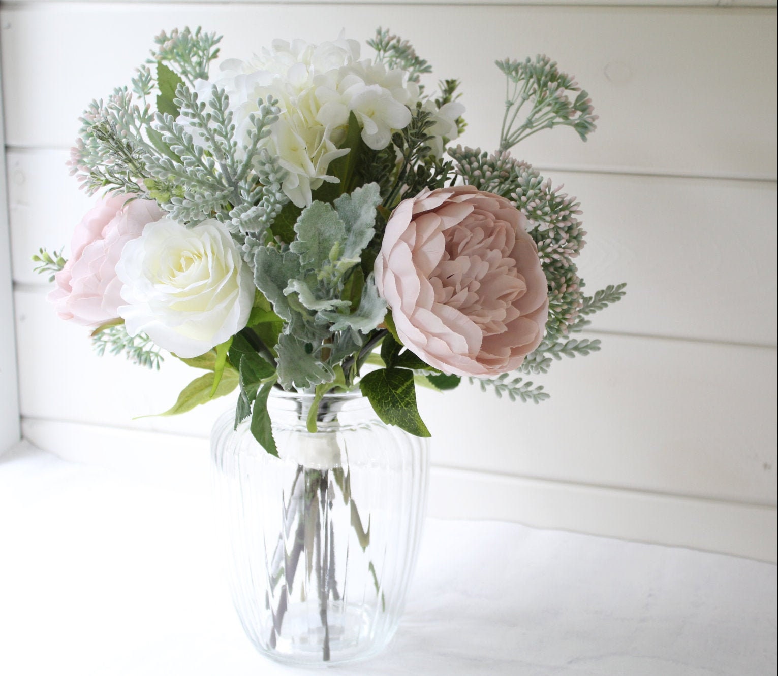 Blush Pink Artificial Floral Arrangement Ivory Flower Vase Etsy