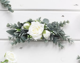 Artificial Rose Eucalyptus Wedding Hair Comb - Bridal Rose Hair Piece - Rose Flower Hair Accessories - Eucalyptus Bridesmaid Headpiece