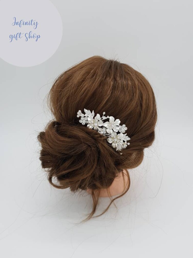 Silver White Flower Bridal Hair Comb Wedding Hair Etsy