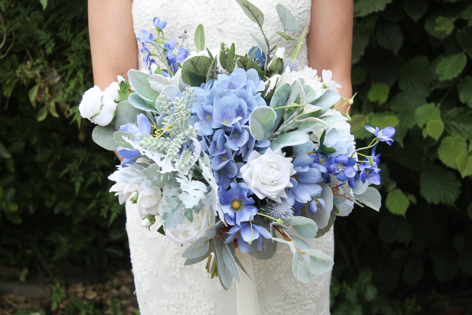 Dusty Blue Artificial Flower Bouquet Blue Faux Wedding Etsy UK