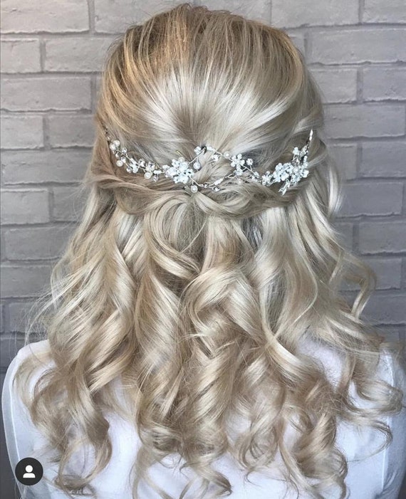 Rose Gold Crystal Headband Wedding Bridal Hair Vine Pearls Rhinestones Rose Gold Pearl & Crystal Bridal Headband for Weddings  main image 2