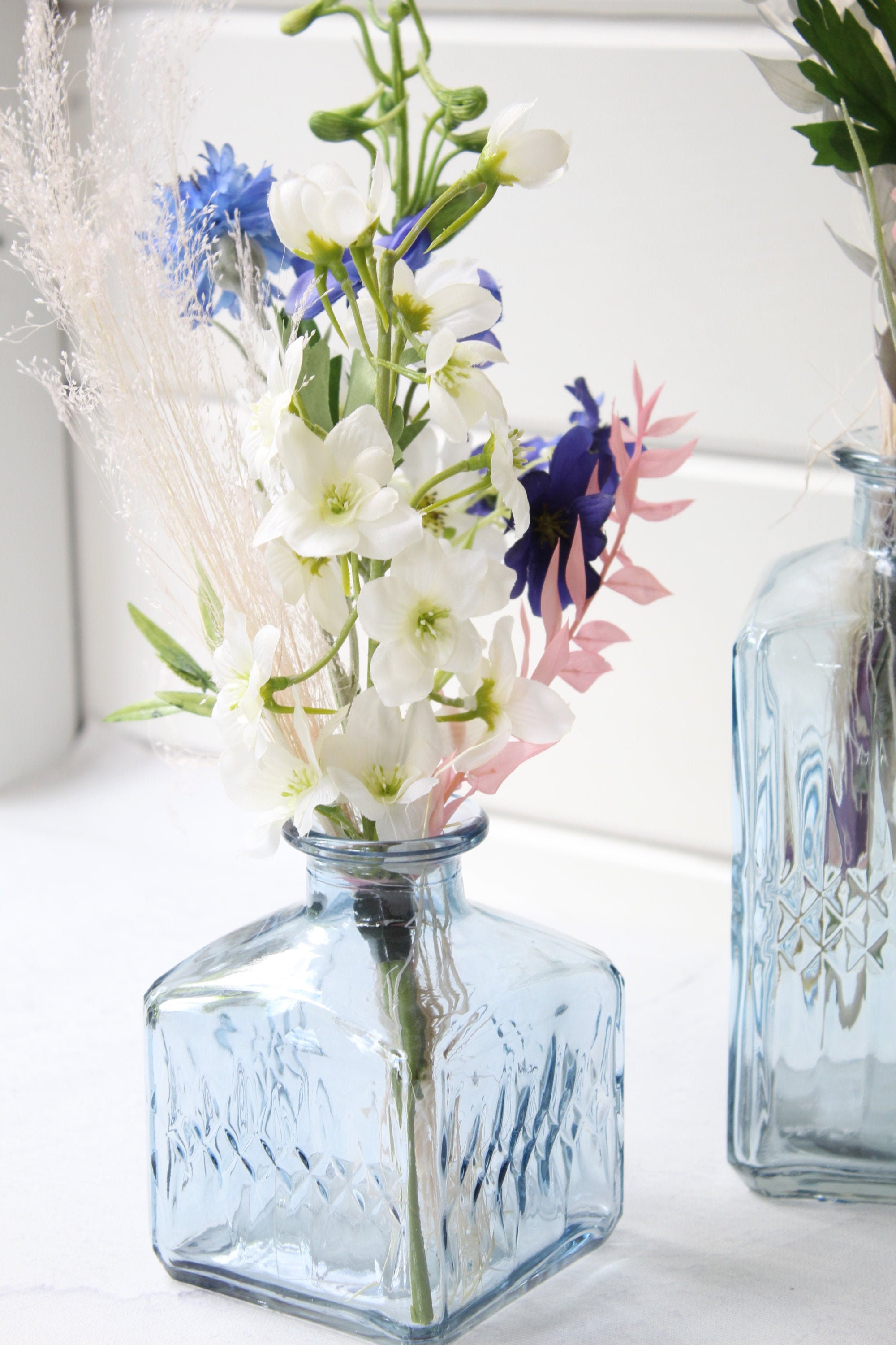 Pink Faux Flower Vase Arrangement Artificial Blue Flower Etsy