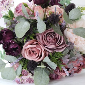 Artificial mauve wedding bouquet, Plum bridal bouquet, Purple Faux wedding bouquet, Mauve pink bridesmaid bouquet, Autumn wedding bouquet
