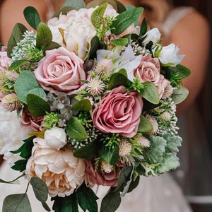 Artificial blush pink wedding bouquet  Dusty pink rustic style bridal bouquet  Ivory bridesmaid flower bouquet  Faux flower bouquet