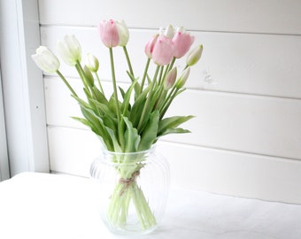 Real Touch Pink Tulips In Vase, Artificial White Tulip Flowers, Home Decor Flower Arrangement, Spring Flowers In Vase