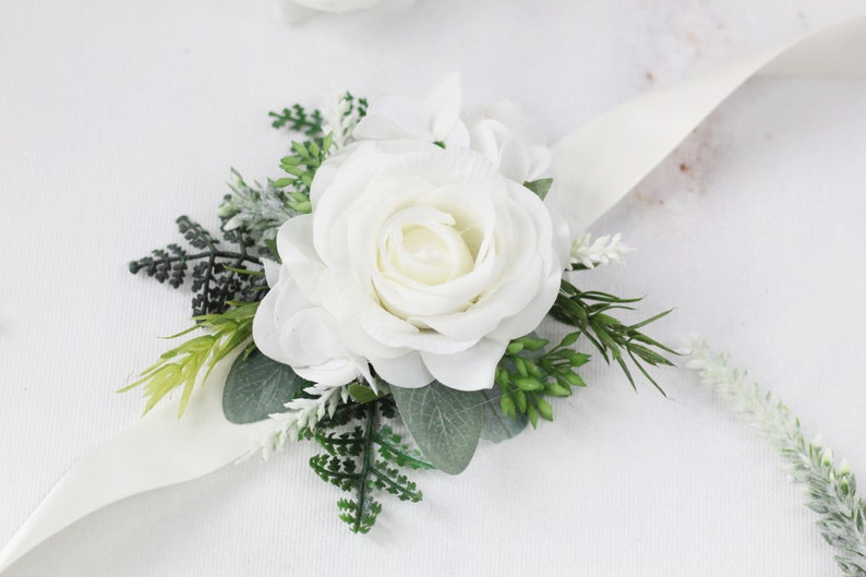 Artificial white ivory wedding flower bouquet, Real Touch bridal flower bouquet, Faux flower bouquet, Bridesmaid Winter peony bouquet image 6