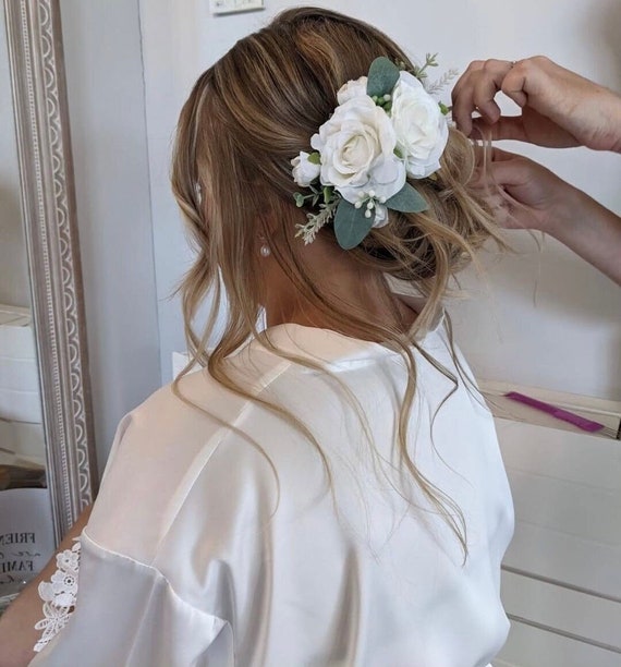 Artificial White Bridal Flower Hair Clip Silk Ivory Wedding - Etsy Artificial White Bridal Flower Hair Clip Silk Ivory Wedding - Etsy